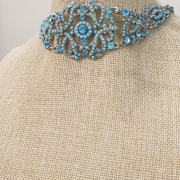 VCLM Noblesse Collection, Vintage, Australian Crystal turquoise silver choker - Picture 3 of 13